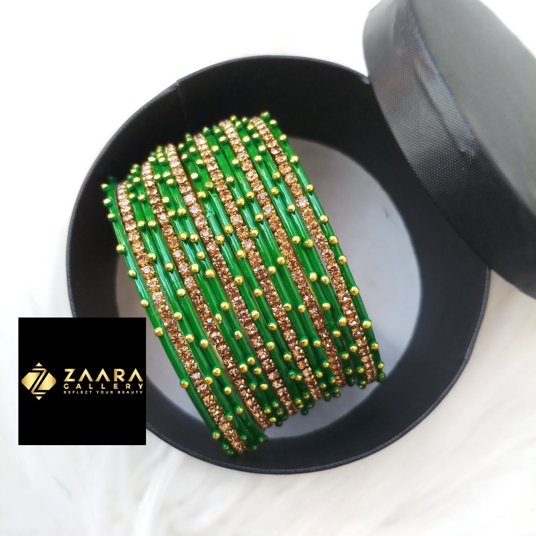 Picture of Stone and Metal Bangles for Women (Green) (Imported) M-SMB90002 - 18 Pieces - Bangles - Bangles for Women - চুড়ি