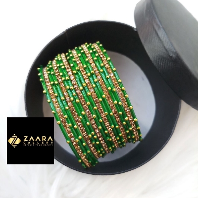 Picture of Stone and Metal Bangles for Women (Green) (Imported) M-SMB90002 - 18 Pieces - Bangles - Bangles for Women - চুড়ি