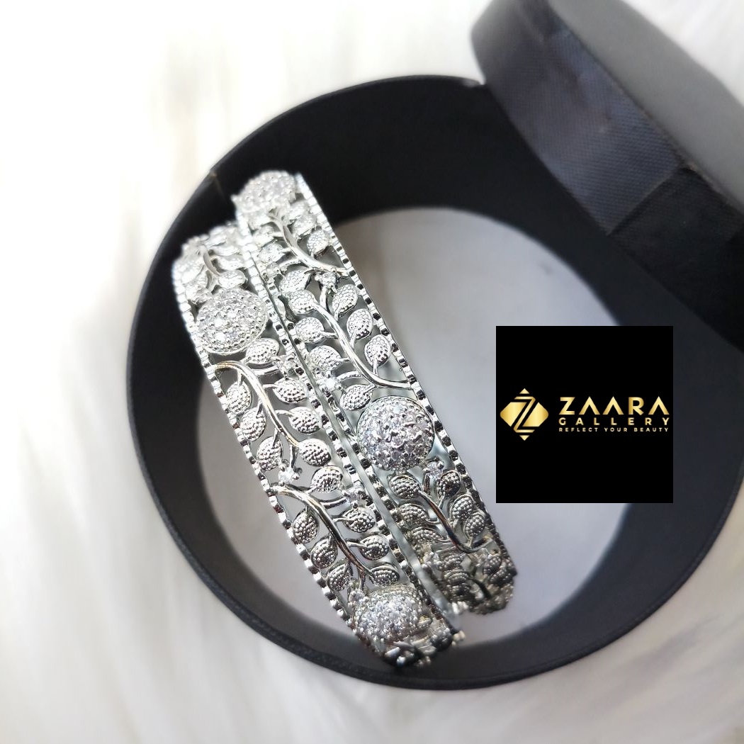Picture of Diamond Cut AD Stone  Silver Color Bangles for Women (Imported) M-DCB531 - 2 Pieces- Bangles - Bangles for Women - চুড়ি