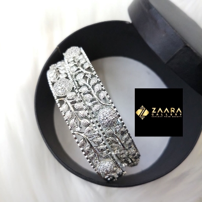 Picture of Diamond Cut AD Stone  Silver Color Bangles for Women (Imported) M-DCB531 - 2 Pieces- Bangles - Bangles for Women - চুড়ি