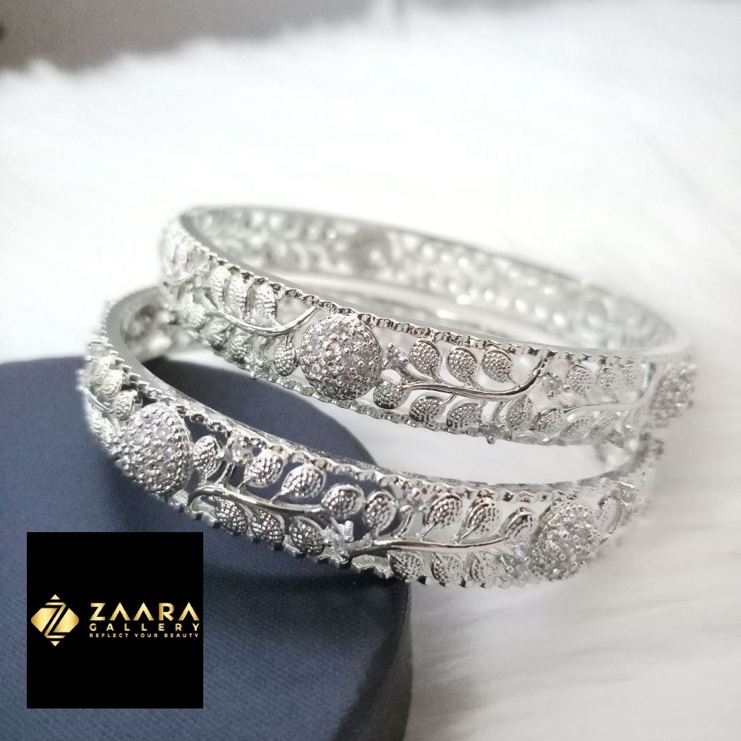 Picture of Diamond Cut AD Stone  Silver Color Bangles for Women (Imported) M-DCB531 - 2 Pieces- Bangles - Bangles for Women - চুড়ি