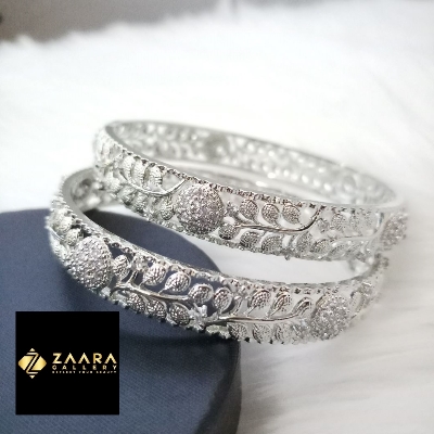 Picture of Diamond Cut AD Stone  Silver Color Bangles for Women (Imported) M-DCB531 - 2 Pieces- Bangles - Bangles for Women - চুড়ি