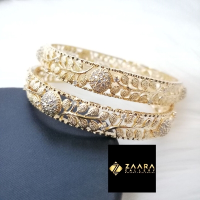 Picture of Diamond Cut AD Stone Golden Color Bangles for Women (Imported) M-DCB530 - 2 Pieces- Bangles - Bangles for Women - চুড়ি