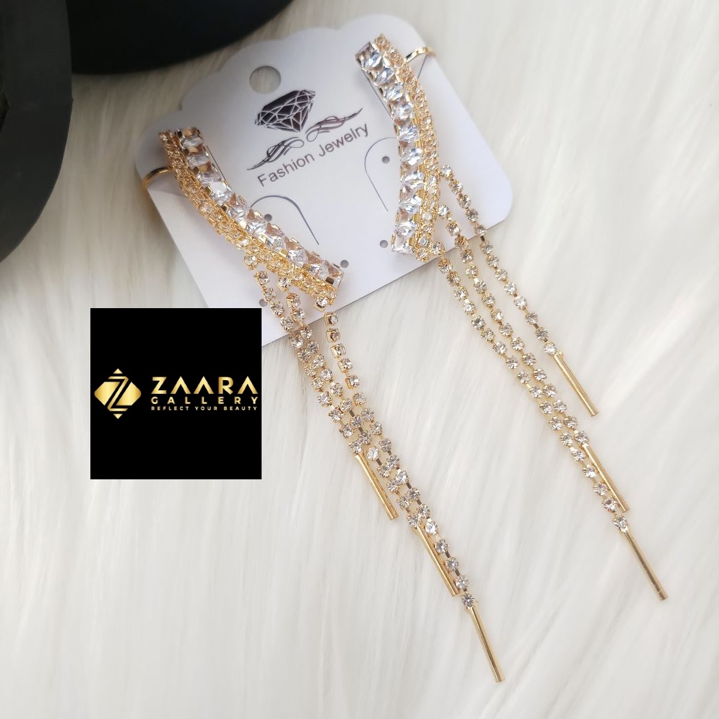 Picture of Korean Fashion Stone Silver & Golden Earrings For Women & Girls (Imported) - 1 Pair M-ST581 - Earring - Earrings for Women