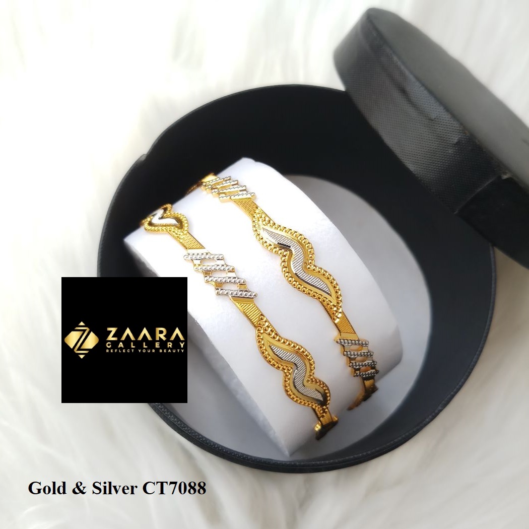 Picture of City Gold Bangles/ Gold Plated & Silver Plated Two-Tone Color Laser Cut Bangles For Women - 2 Pieces Top Quality Color Grade-1 (Imported) Gold & Silver CT7088 - Bangles