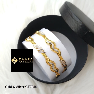 Picture of City Gold Bangles/ Gold Plated & Silver Plated Two-Tone Color Laser Cut Bangles For Women - 2 Pieces Top Quality Color Grade-1 (Imported) Gold & Silver CT7088 - Bangles