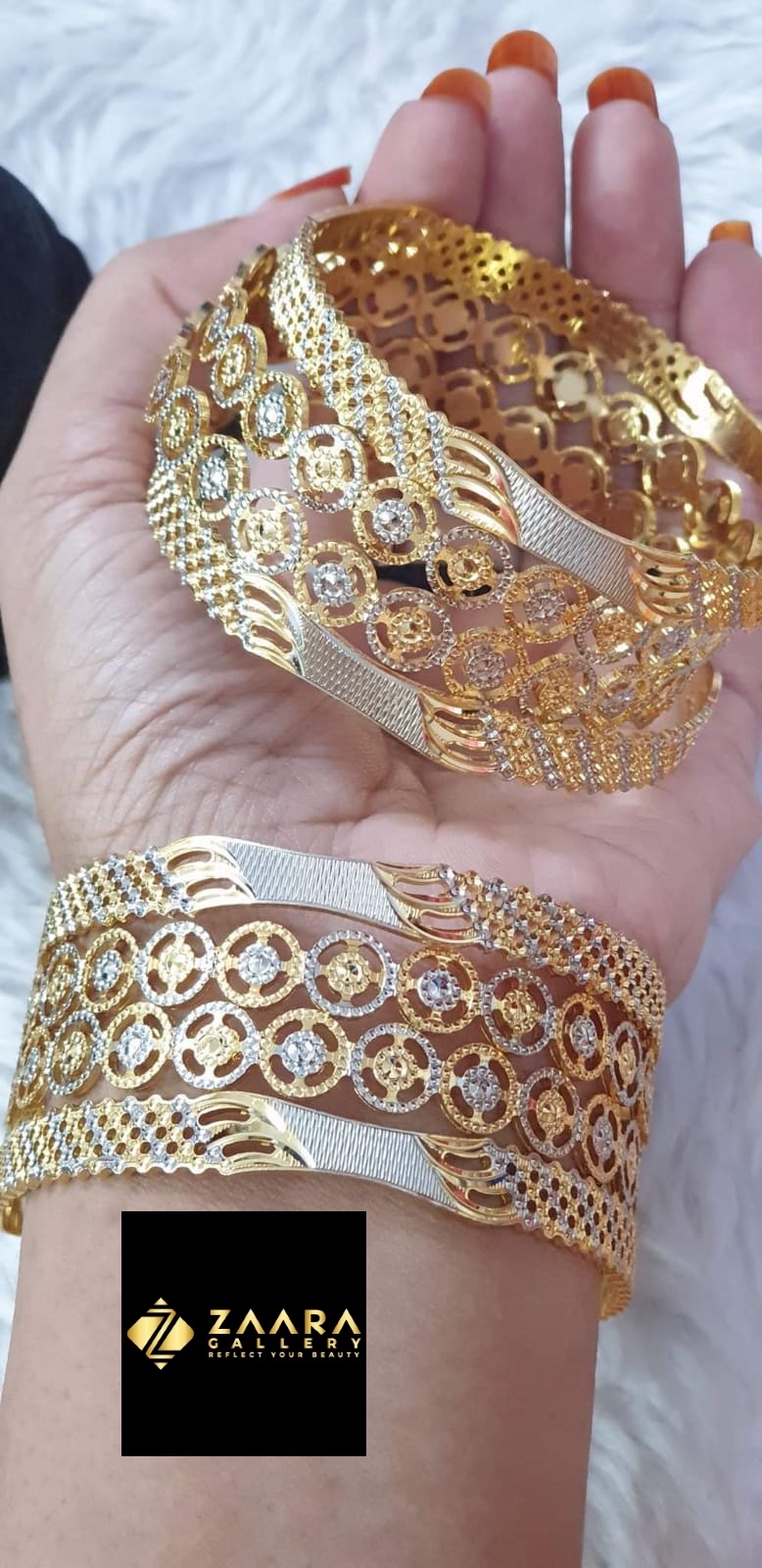 Picture of City Gold Bangles/ Gold Plated & Silver Plated Two-Tone Color Laser Cut Bangles For Women Top Quality Color Grade-1 (Imported) M-CT7058 - 4 Pieces - Bangles