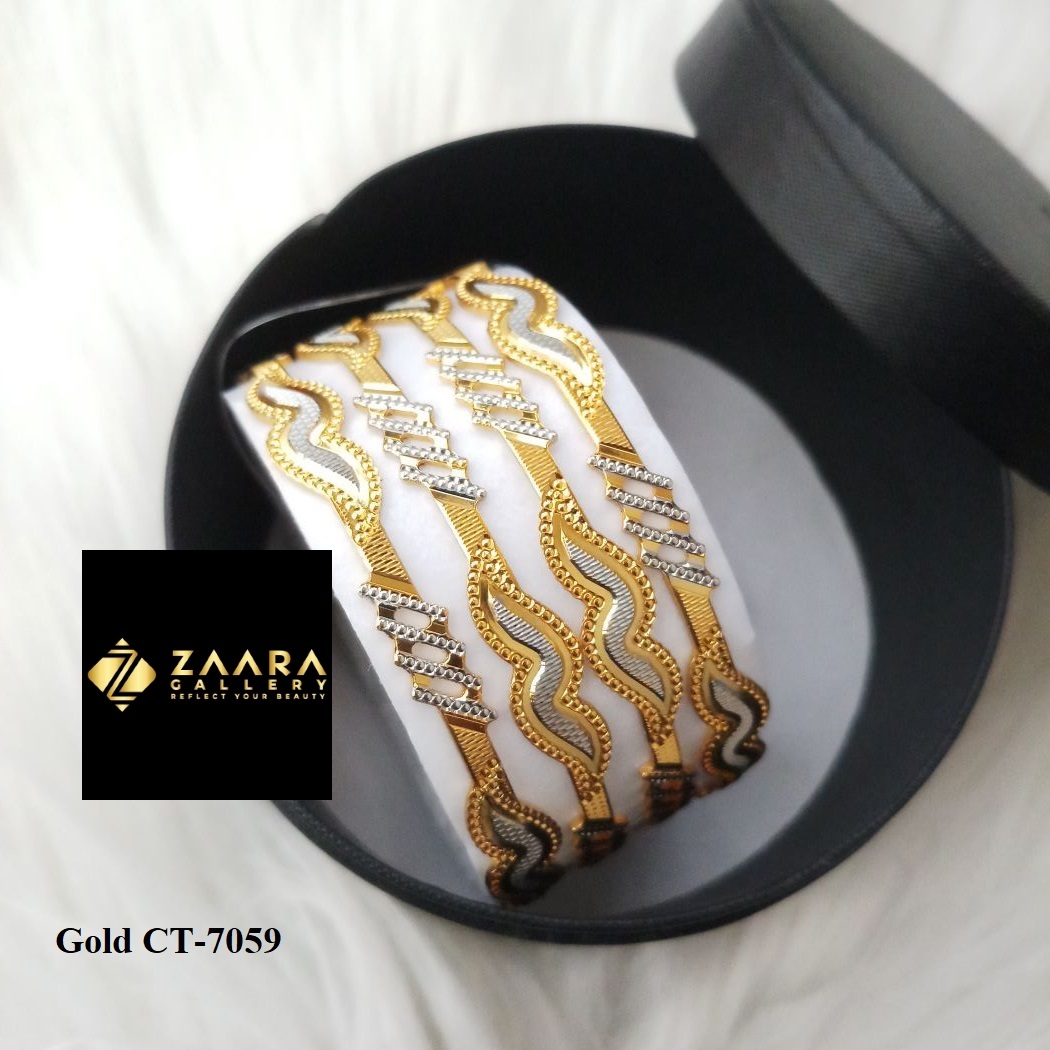 Picture of City Gold Bangles/ Gold Plated & Silver Plated Two-Tone Color Laser Cut Bangles For Women (Imported) M-CT7059 - 4 Pieces Top Quality Color - Express