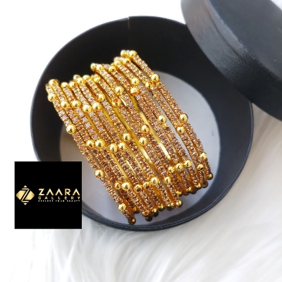 Picture of Gorgeous Stone Metal Bangles for Women (Golden - LCD) (Imported) - 12 Pieces - M-JS663GLCD - Bangles for Women - Bangles - চুড়ি
