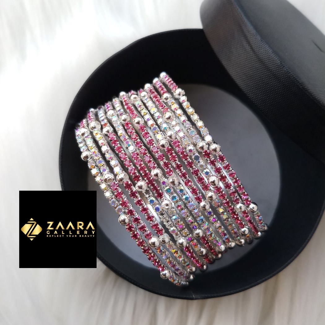 Picture of Gorgeous Stone Metal Bangles for Women (Red) (Imported) - 12 Pieces - M-JS664 - Bangles for Women - Bangles - চুড়ি