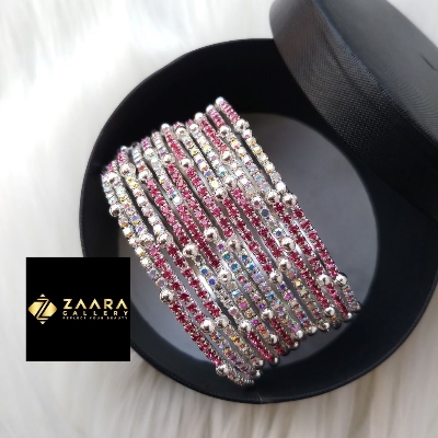 Picture of Gorgeous Stone Metal Bangles for Women (Red) (Imported) - 12 Pieces - M-JS664 - Bangles for Women - Bangles - চুড়ি