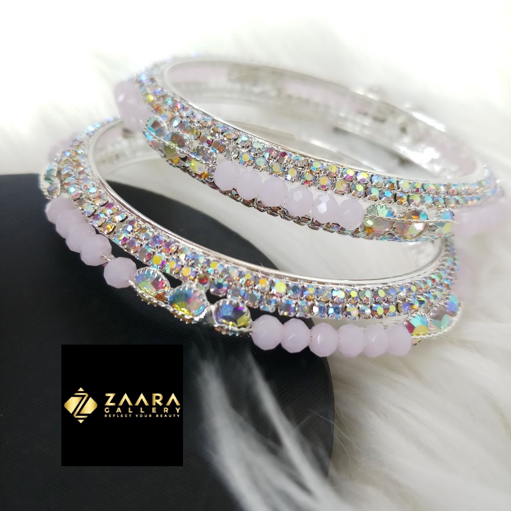 Picture of Latest Trendy Mint & Pink Crystal Beads, Stone & Metal Bangles For Women (Imported) M-BM79912 - 2 Pieces
