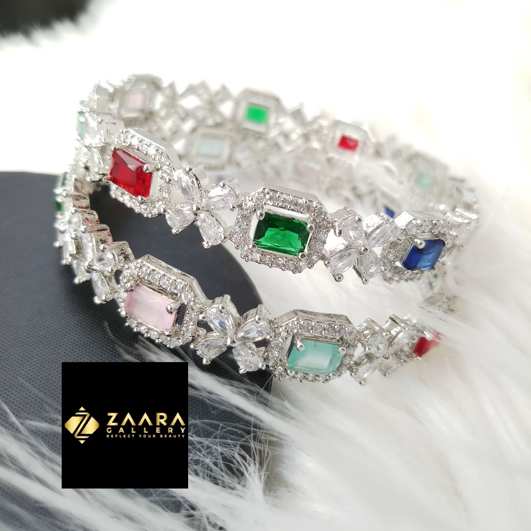 Picture of Latest Trendy Diamond Cut AD Stone  Silver Color Bangles for Women (Imported) M-DCB536 - 2 Pieces- Bangles - Bangles for Women - চুড়ি
