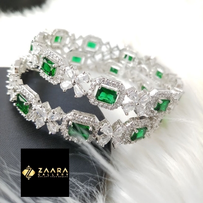 Picture of Latest Trendy Diamond Cut AD Stone  Silver Color Bangles for Women (Imported) M-DCB536 - 2 Pieces- Bangles - Bangles for Women - চুড়ি