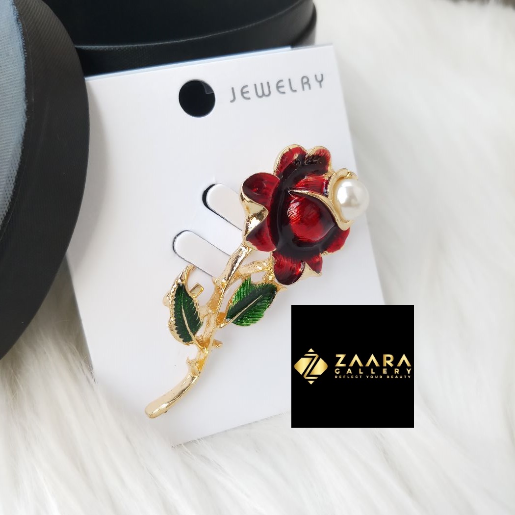 Picture of Metal & Faux Pearl Rose Brooch /Hijab Pin/ Saree Pin for Women (Imported) M-BRC-1172 - 1 Piece - Brooch - Brooch for Women - হিজাব পিন