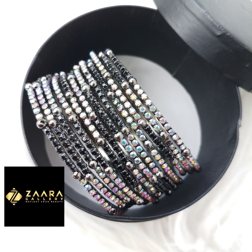 Picture of Gorgeous Antique Stone Metal Bangles for Women (Golden) (Imported) - 12 Pieces - M-JS65554BLACK - Bangles for Women - Bangles - চুড়ি