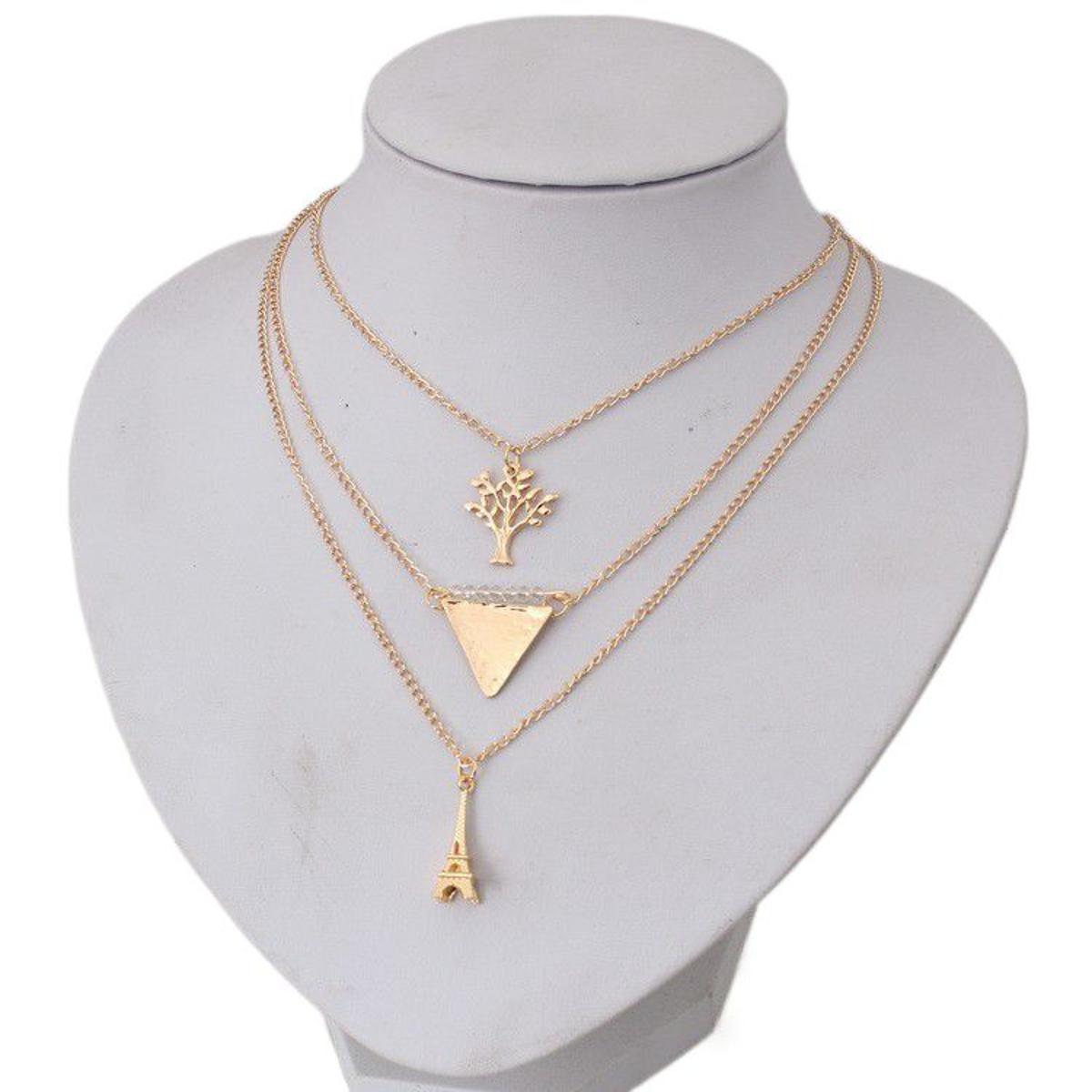 Picture of Eiffel Tower, Tree, Geometric pendant with Necklace Fashion Jewellery - Golden