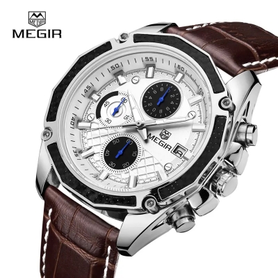 Picture of Brown Leather Chronograph Wrist Watch for Men