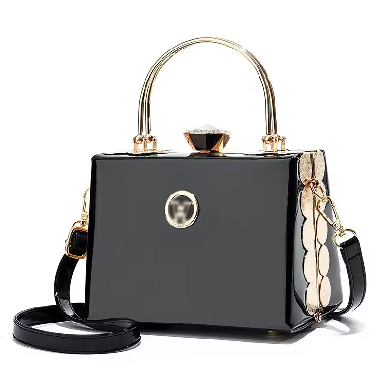 Picture of Quality Luxury Lady Diamond Ladies Handbags Patent Leather Ladies Shoulder Bag Ladies Clutches Wedding Party Bags - Black
