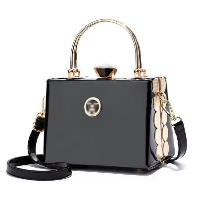 Picture of Quality Luxury Lady Diamond Ladies Handbags Patent Leather Ladies Shoulder Bag Ladies Clutches Wedding Party Bags - Black