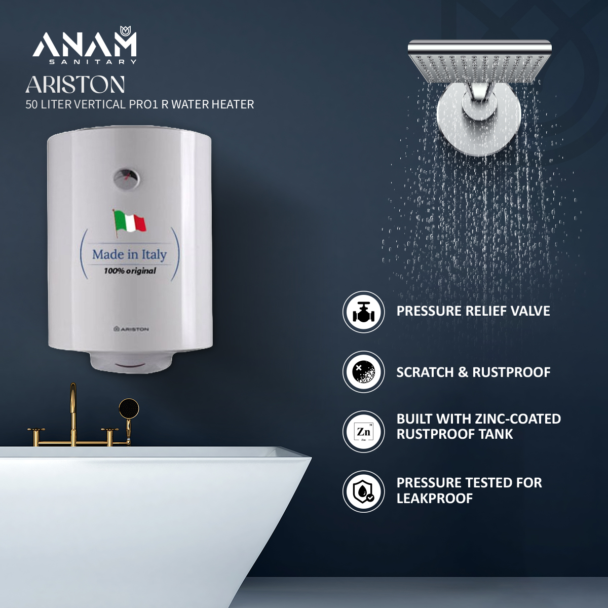Picture of Ariston 50liter Vertical PRO1 R Water Heater (Geyser) Made in Italy