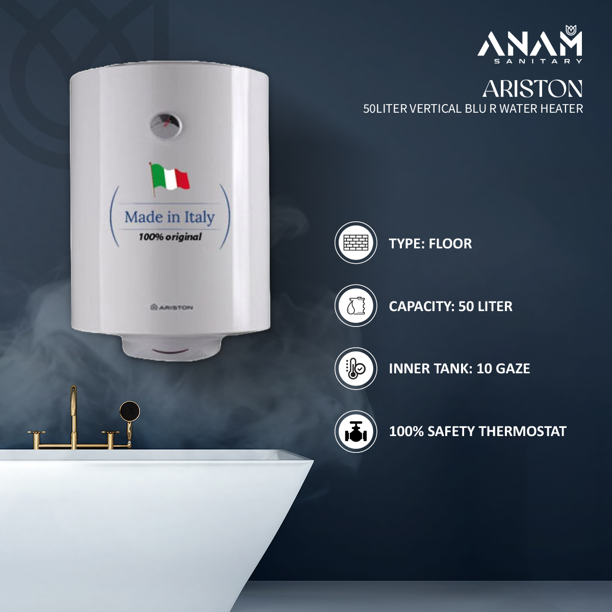 Picture of Ariston 50liter Vertical PRO1 R Water Heater (Geyser) Made in Italy