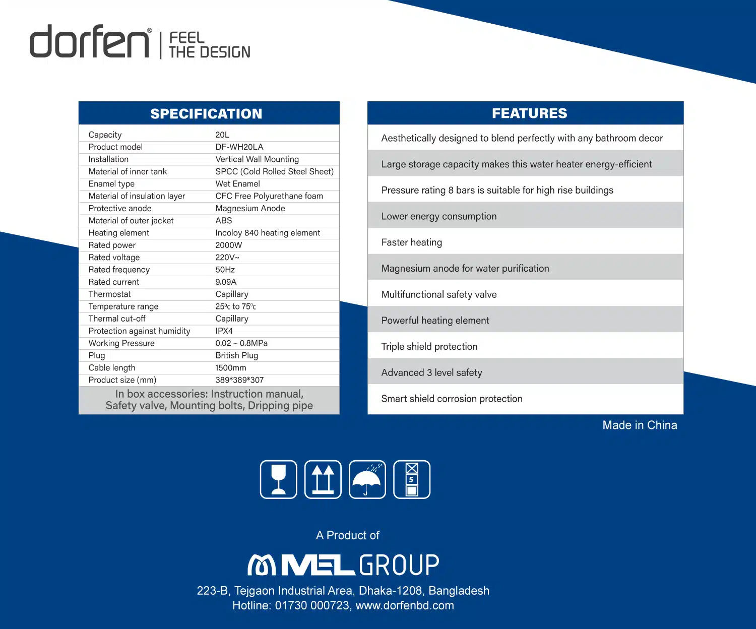 Picture of DORFEN Geyser 20 Litre, DF-WH20LA