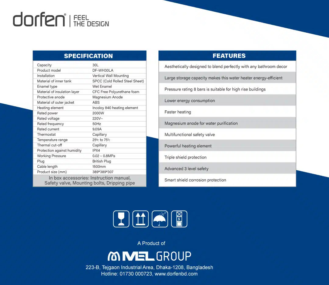 Picture of DORFEN Geyser 30 Litre, DF-WH30LA