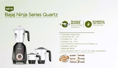 Picture of Bajaj Ninja Series Quartz Garnet Black and Pink 750W, For Wet & Dry Grinding