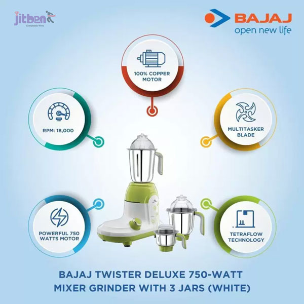 Picture of Bajaj Twister Deluxe Mixer Grinder 750 W, 3 Jar