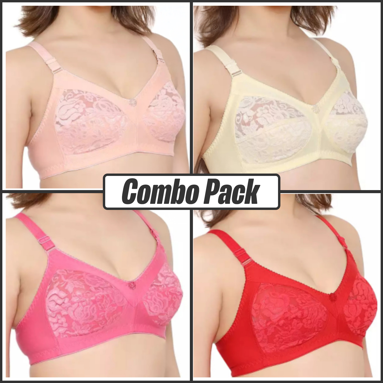 Picture of 4 Pieces Standard Quality Full Half Net Bra for Women & Girls - Comfortable to Wear - Comfortable and Stylish Innerwear Set