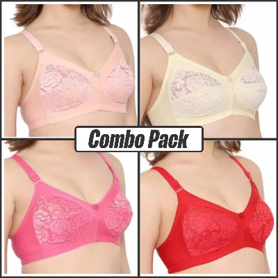Picture of 4 Pieces Standard Quality Full Half Net Bra for Women & Girls - Comfortable to Wear - Comfortable and Stylish Innerwear Set