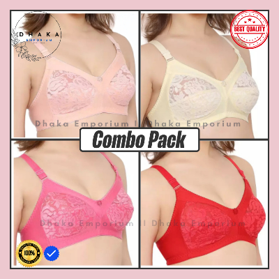 Picture of 4 Pieces High-Quality Cotton Bra Set for Women - Multicolor Randomly Selected Pack for Comfort