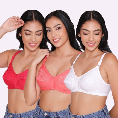 Picture of Half Net Non Padded Non Wired Full Coverage Bra (Pack of 3)