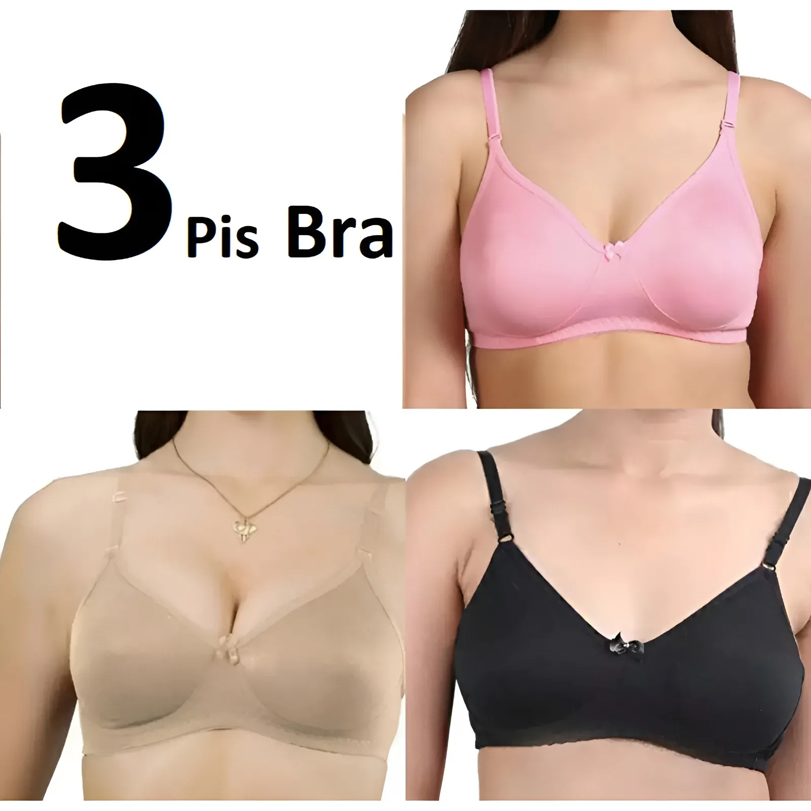 Picture of 3 Pcs Stylish & Stretchable Thin Stitch Bra For Girls & Women (Random Color)