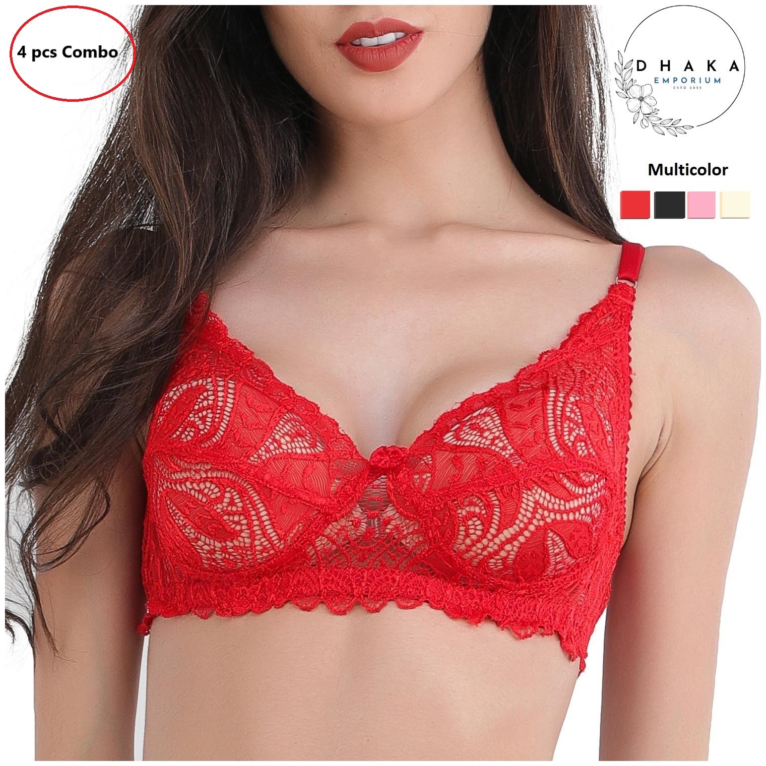 Picture of 4 Pieces Standard Quality Full Net with soft Cotton Bra for Women & Girls - Comfortable to Wear - Comfortable and Stylish Innerwear Set-100% Export Quality