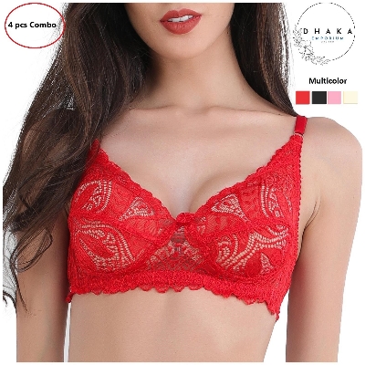 Picture of 4 Pieces Standard Quality Full Net with soft Cotton Bra for Women & Girls - Comfortable to Wear - Comfortable and Stylish Innerwear Set-100% Export Quality