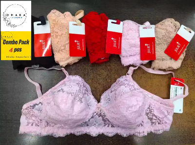 Picture of 4 Pieces Export Quality Full Net with Cotton Bra for Women & Girls - Comfortable to Wear - Comfortable and Stylish Innerwear Set