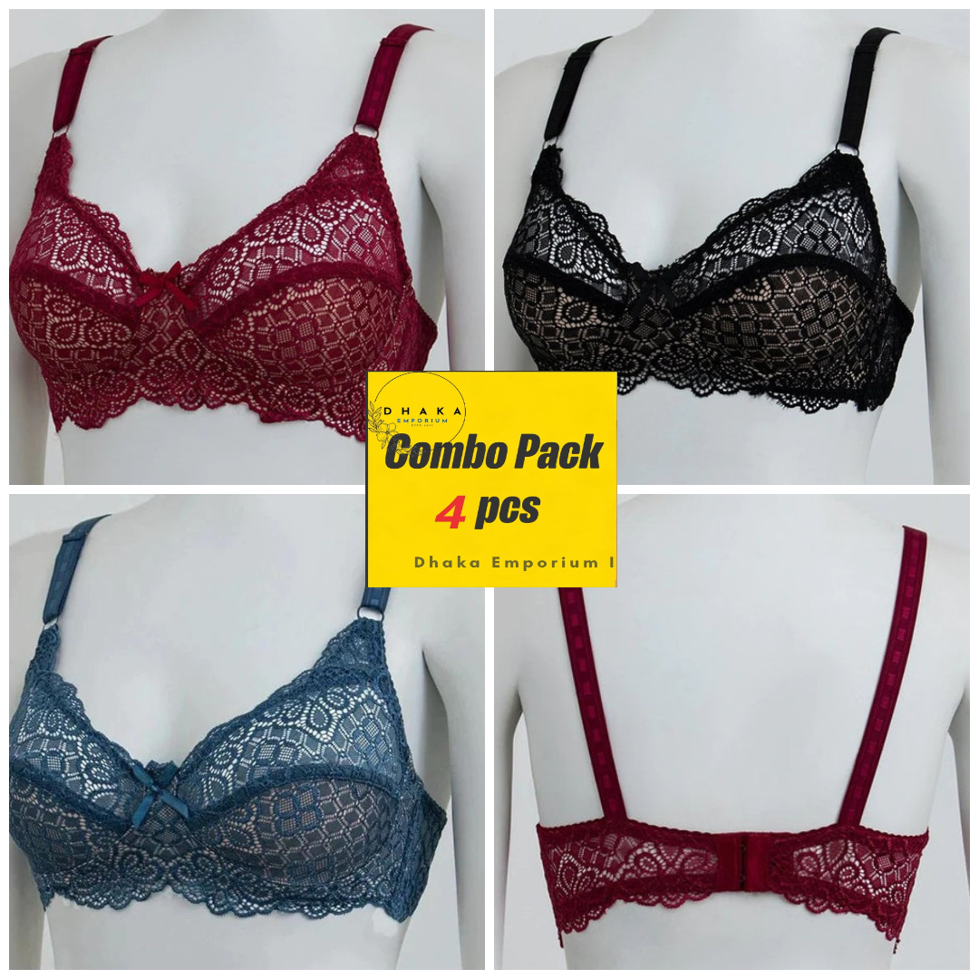 Picture of 4 Pieces Standard Quality AC Net Cotton Bra for Women & Girls - Comfortable to Wear - Comfortable and Stylish Innerwear Set