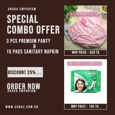 Picture of 3 Pcs Premium Panties & 15 Pad s Sanitar y Napki n Premium Combo Offer Never Before For Girls