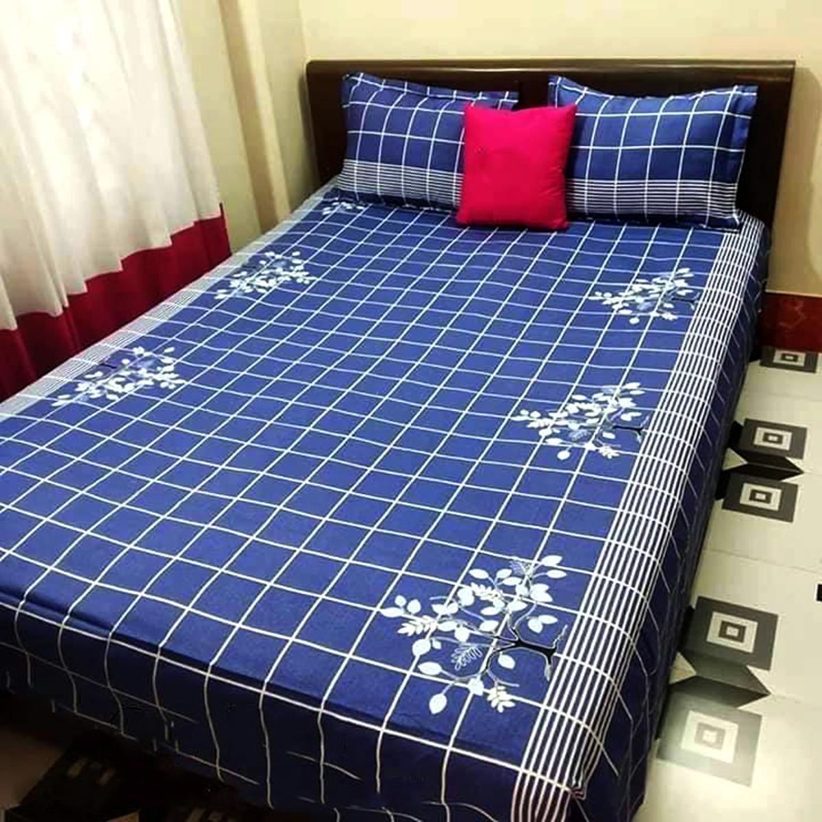 Picture of Digital Home TEX Cotton Multicolor King Size Flat Bed Sheet (7.5 x 8.5 Feet) with Two Pillow Covers- 300 Thread Count- Hand Washable