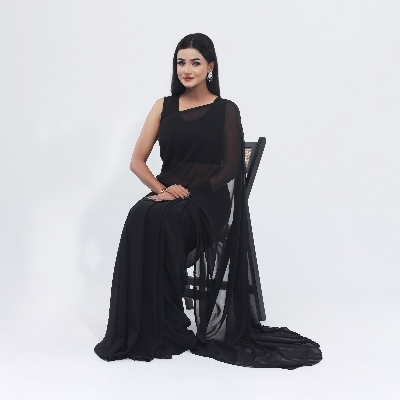 Picture of Weightless and Elegant Georgette Saree for Women - Black Color (Elegant Black) - Suitable for All Season- Perfect Casual Wear