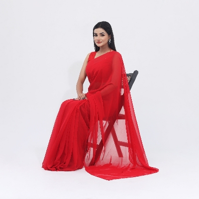 Picture of Lightweight Georgette Saree in Vibrant Red Color Ideal for All seasons- Perfect for Casual Wear - Embrace timeless style