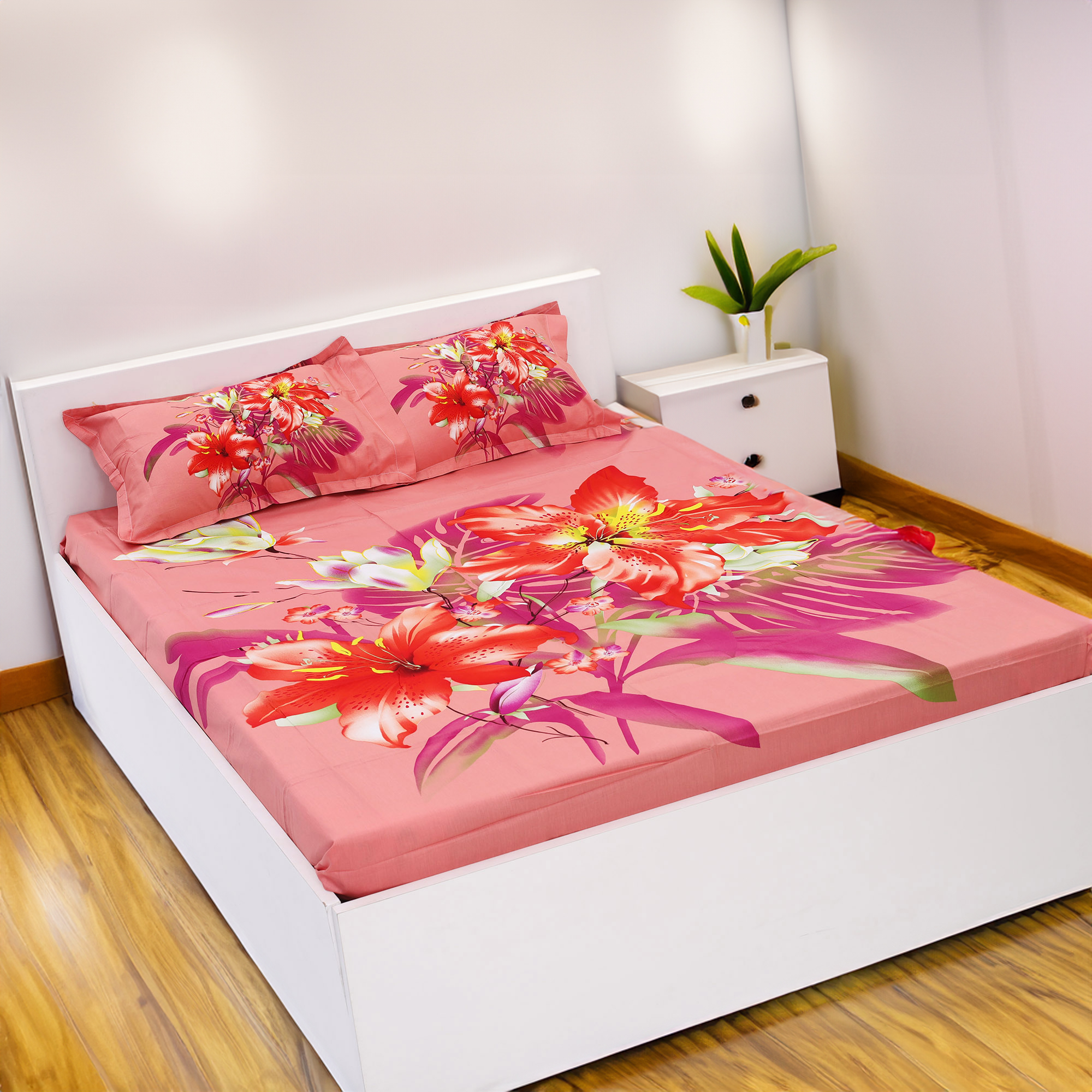 Picture of Digital Home TEX Cotton Multicolor Double King Size Flat Bed Sheet Set (7.5 by 8.5 ft) with Two Pillow Covers - Easy Maintainance Hand Washable