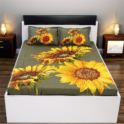 Picture of Cotton Multicolor Double King Size Flat Bed Sheet Set (7.5 x 8.5 Feet) with Two Pillow Covers - Easy Maintainance Hand Washable