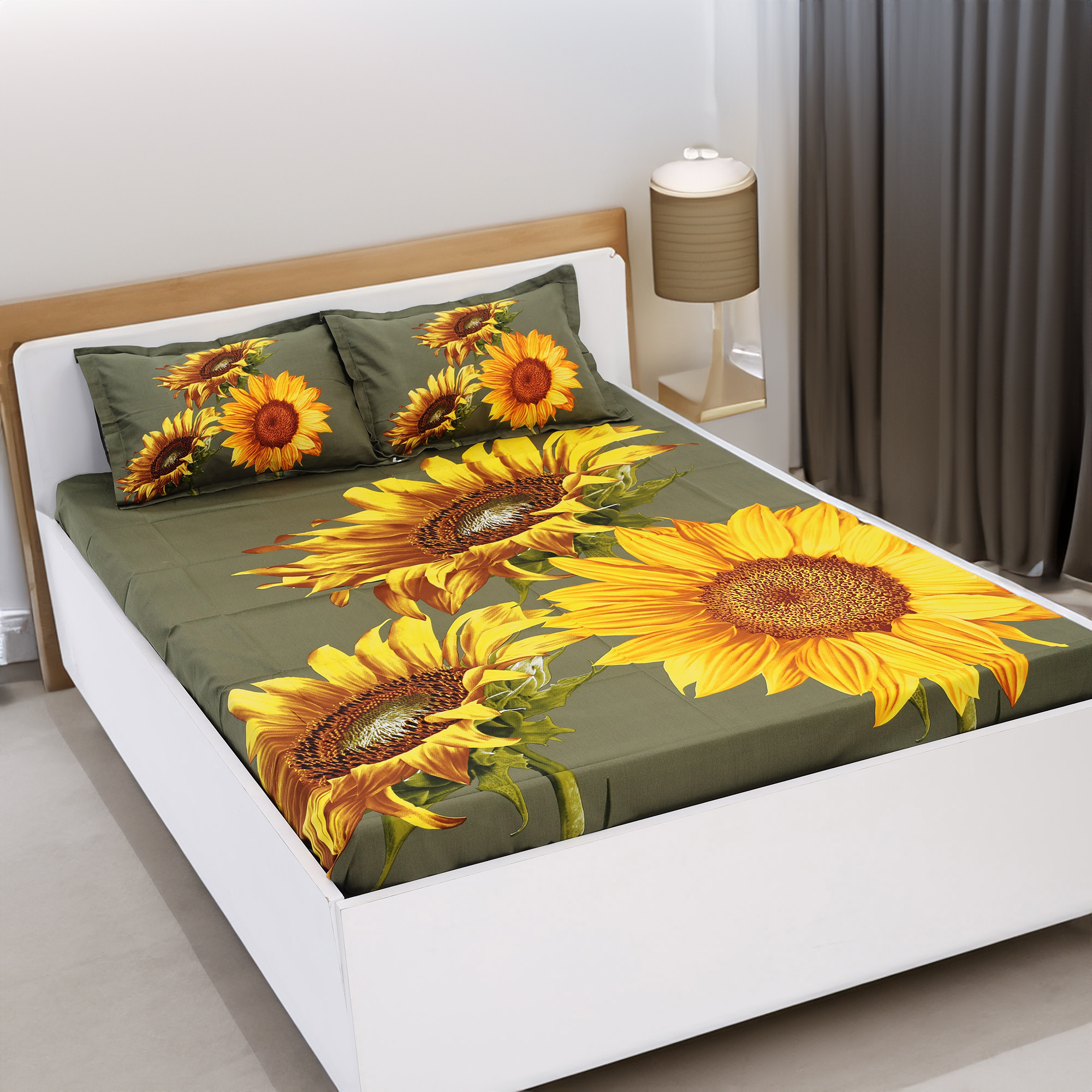 Picture of Cotton Multicolor Double King Size Flat Bed Sheet Set (7.5 x 8.5 Feet) with Two Pillow Covers - Easy Maintainance Hand Washable