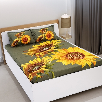 Picture of Cotton Multicolor Double King Size Flat Bed Sheet Set (7.5 x 8.5 Feet) with Two Pillow Covers - Easy Maintainance Hand Washable