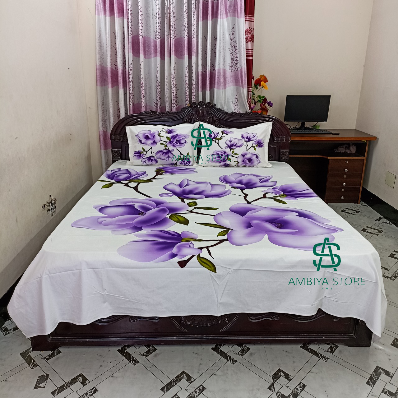 Picture of Double King Size Bedsheet With Two Pillow Cover
