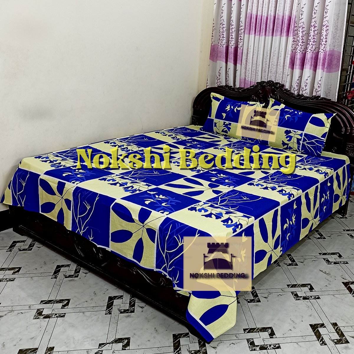 Picture of Digital Home Text King Size Bedsheet With Two Pillow Cover