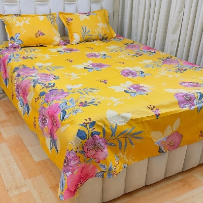 Picture of Digital Home TEX Cotton Multicolor Double King Size Flat Bed Sheet Set (7.5 x 8.5 Feet) with Two Pillow Covers- 300 Thread Count- Hand Washable